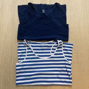 A.N.A Lot 2 Razorback Tank Tops Blue White Striped Navy XL Sleeveless
